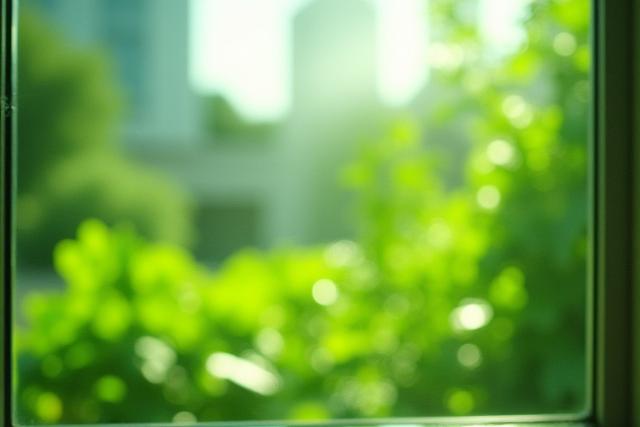 Clear, streak-free window overlooking a vibrant garden